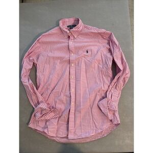 Ralph Lauren Custom Fit Pink Button-Down Shirt Men's Large‎ Slim Fit Pony Logo
